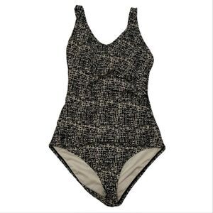 Speedo Black White print One Piece Swimsuit SZ 6